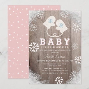 Baby Its Cold Outside Pink Virtual Baby Shower Invitation