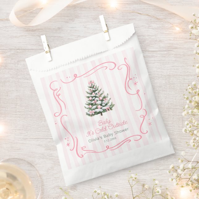 Baby It's Cold Outside Pink Winter Baby Shower Favour Bag (Clipped)