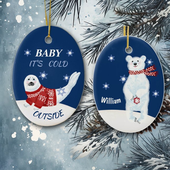 Baby It's Cold Outside Polar Animals Ceramic Ornament (Creator Uploaded)