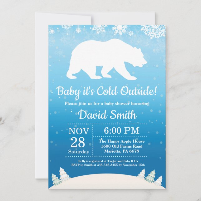 Baby its Cold Outside Polar Bear Boy Baby Shower Invitation (Front)