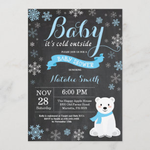 Baby Its Cold Outside Polar Bear Boy Baby Shower Invitation
