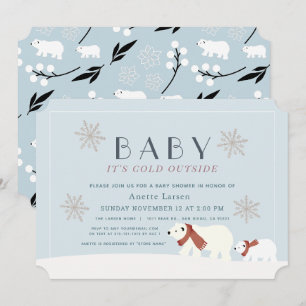Baby Its Cold Outside Polar Bears Blue Baby Shower Invitation