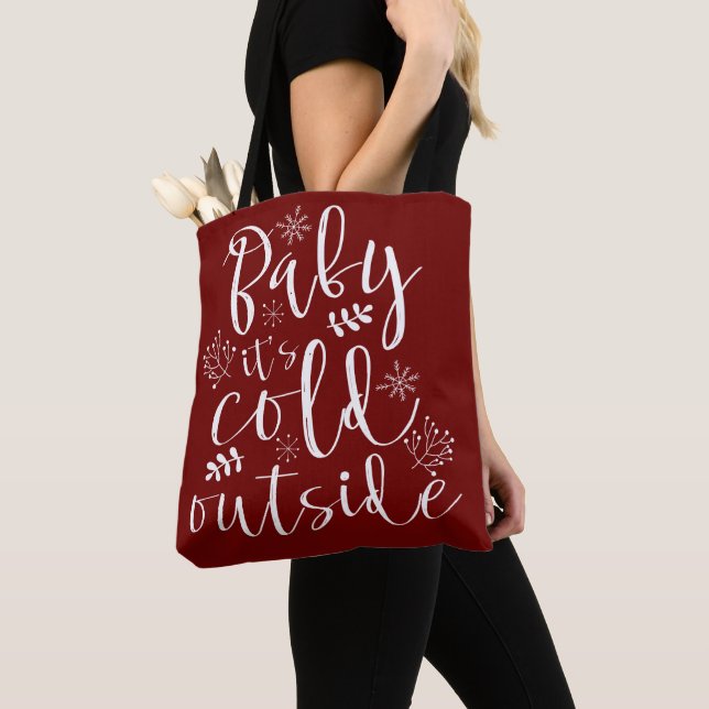 Baby Its Cold Outside Pretty Red & White Christmas Tote Bag (Close Up)