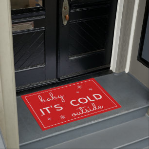 Baby It's Cold Outside Red and White Doormat
