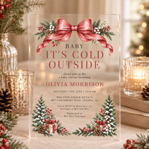Baby It's Cold Outside Red Bow Baby Shower Acrylic Invitations