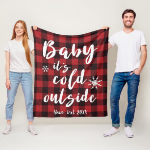 Baby It's Cold Outside Red Buffalo Plaid Fleece Blanket