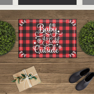 Baby Its Cold Outside Red Buffalo Plaid Holiday Doormat