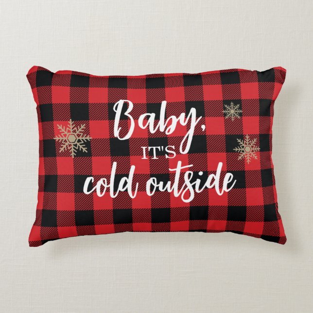 Baby It's Cold Outside Red Plaid Accent Pillow (Front)