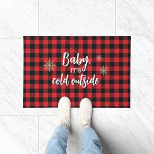 Baby It's Cold Outside Red Plaid Doormat