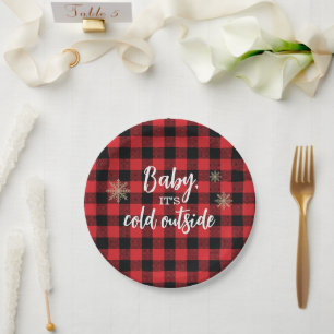 Baby It's Cold Outside Red Plaid Paper Plate