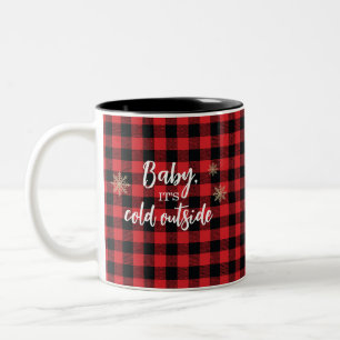 Baby It's Cold Outside Red Plaid Two-Tone Coffee Mug
