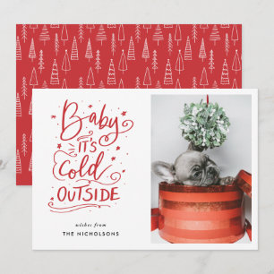 Baby Its Cold Outside Red Script Photo Invitation