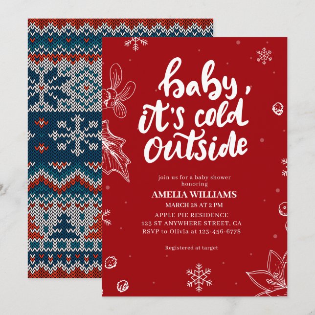 Baby its cold outside red winter baby shower invitation (Front/Back)