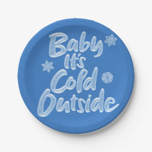 Baby It's Cold Outside Retro Blue Frozen Christmas Paper Plate