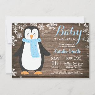 Baby its Cold Outside Rustic Penguin Baby Shower Invitation