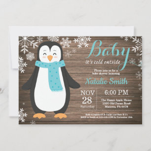 Baby its Cold Outside Rustic Penguin Baby Shower Invitation