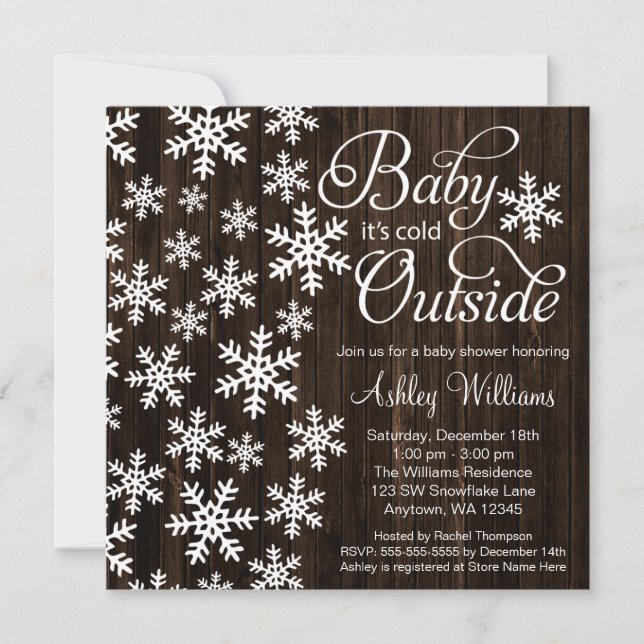 Baby It's Cold Outside Rustic Wood Baby Shower Invitation (Front)
