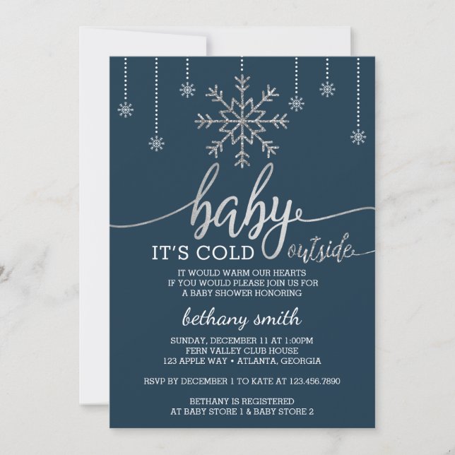 Baby It's Cold Outside Shower Invite, Faux Glitter Invitation (Front)