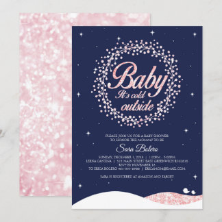 Baby It's Cold Outside Shower Navy Pink Sparkle Invitation