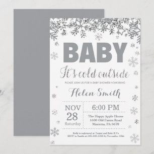 Baby its Cold Outside Silver and Grey Baby Shower Invitation