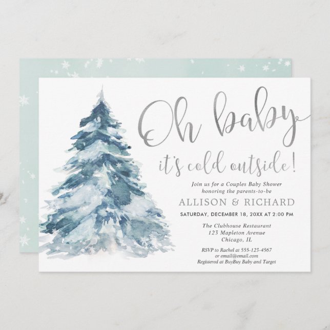 Baby it's cold outside silver Couples baby shower Invitation (Front/Back)