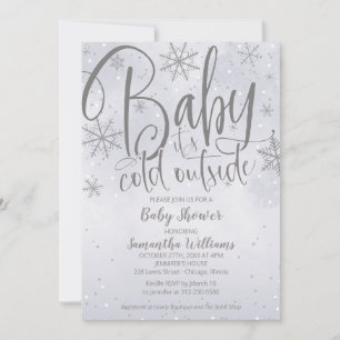 Baby It's Cold Outside Silver Grey Baby Shower Inv Invitation