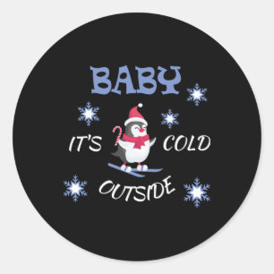 Baby Its Cold Outside Skiing Penguin T Shirt  Classic Round Sticker