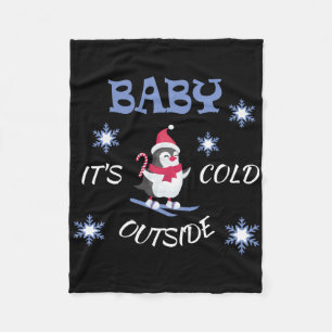 Baby Its Cold Outside Skiing Penguin T Shirt  Fleece Blanket