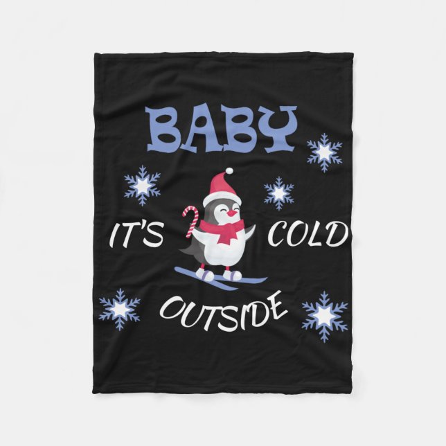 Baby Its Cold Outside Skiing Penguin T Shirt  Fleece Blanket (Front)