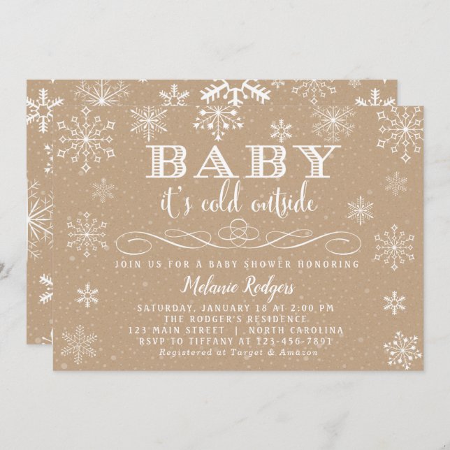Baby It's Cold Outside Snow Baby Shower Invite (Front/Back)