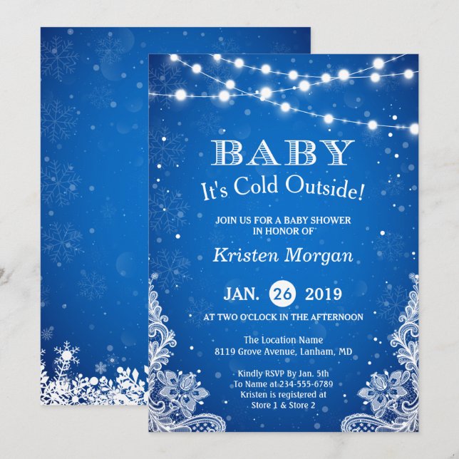 Baby Its Cold Outside Snow Blue Winter Baby Shower Invitation (Front/Back)
