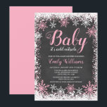 Baby Its Cold Outside Snow Winter Girl Baby Shower Invitation<br><div class="desc">Trendy girl winter themed baby shower invitations. This stylish design features a pink and white snowflake border and script font on a chalkboard background.</div>