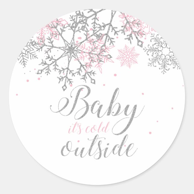 Baby It's Cold Outside Snowflake Baby Shower Classic Round Sticker (Front)