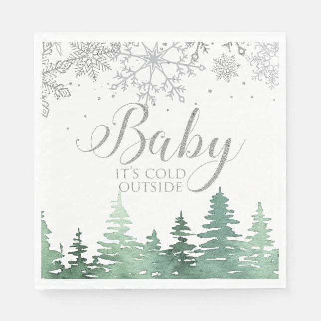 Baby It's Cold Outside snowflakes and trees Napkin (Front)