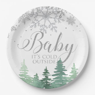 Baby It's Cold Outside snowflakes and trees Paper Plate