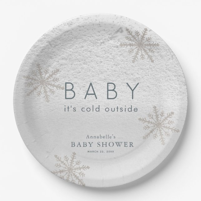 Baby It's Cold Outside Snowflakes Baby Shower Paper Plate (Front)