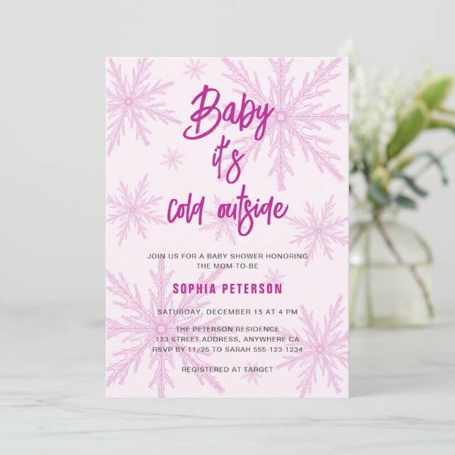 Baby Its Cold Outside Snowflakes Girl Baby Shower Invitation (Standing Front)