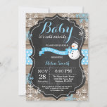 Baby its Cold Outside Snowman Boy Baby Shower Invitation<br><div class="desc">Baby its Cold Outside Rustic Winter Snowman Baby Shower invitation. Blue Snowflake. Rustic Wood Chalkboard Background. Country Vintage Retro Barn. Boy Baby Shower Invitation. Winter Holiday Baby Shower Invite. Blue and White Snowflakes. For further customization, please click the "Customize it" button and use our design tool to modify this template....</div>