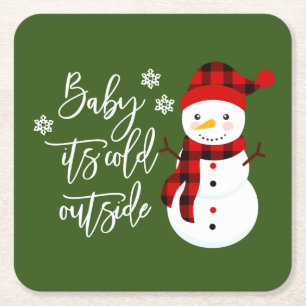 Baby It's Cold outside Snowman Christmas Square Paper Coaster