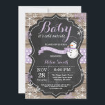 Baby its Cold Outside Snowman Girl Baby Shower Invitation<br><div class="desc">Baby its Cold Outside Rustic Winter Snowman Baby Shower invitation. Purple Snowflake. Rustic Wood Chalkboard Background. Country Vintage Retro Barn. Girl Baby Shower Invitation. Winter Holiday Baby Shower Invite. Blue and White Snowflakes. For further customization, please click the "Customize it" button and use our design tool to modify this template....</div>
