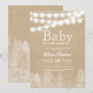 Baby it's cold outside string light pine forest invitation