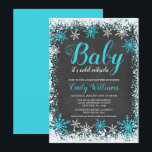 Baby Its Cold Outside Teal Snow Winter Baby Shower Invitation<br><div class="desc">Teal winter themed baby shower invitations. This stylish design features a teal blue and white snowflake border and script font on a chalkboard background.</div>