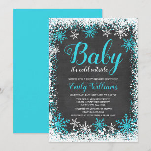 Baby Its Cold Outside Teal Snow Winter Baby Shower Invitation