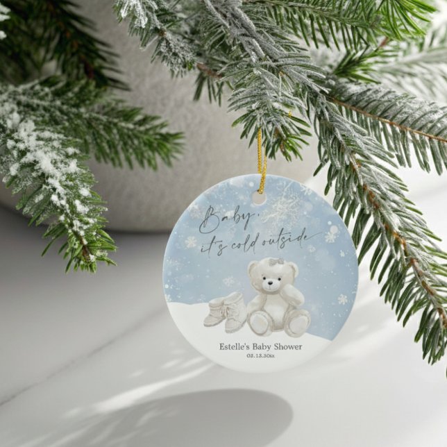 Baby, It's Cold Outside Teddy Bear Snowflake Keeps Ceramic Ornament (Creator Uploaded)