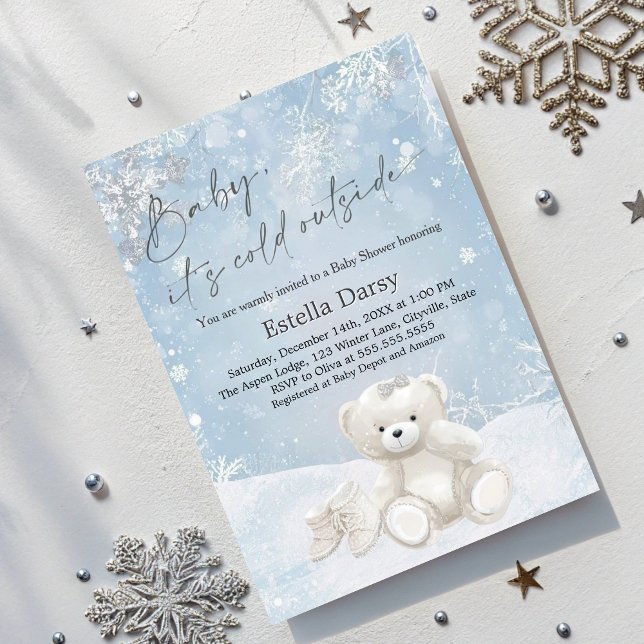 Baby, It's Cold Outside Teddy Bear snowflakes  Invitation (Creator Uploaded)