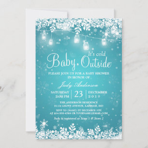 Baby Its Cold Outside Turquoise Winter Baby Shower Invitation