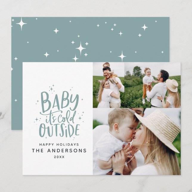 Baby its cold outside typography Christmas photo Save The Date (Front/Back)