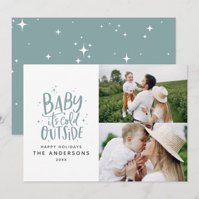 Baby its cold outside typography Christmas photo Save The Date (Front/Back)