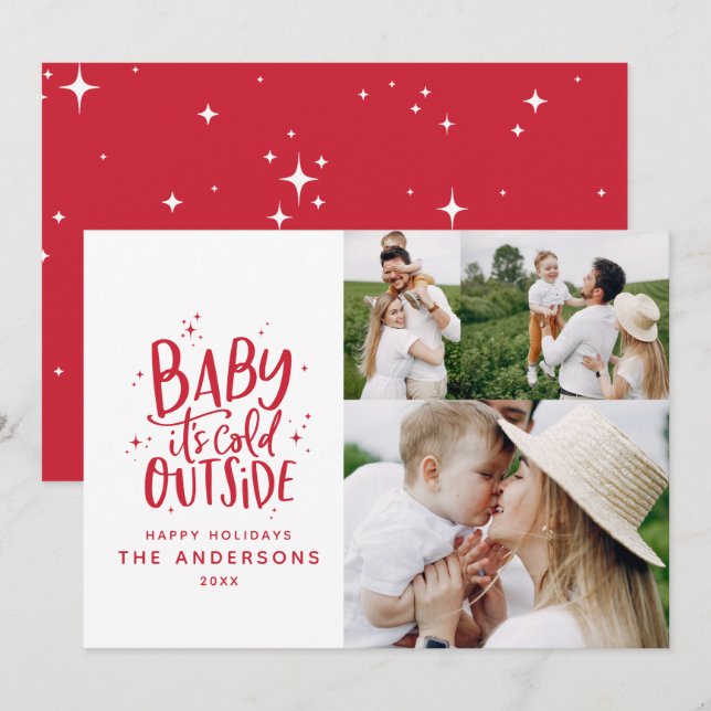 Baby its cold outside typography Christmas photo Save The Date (Front/Back)