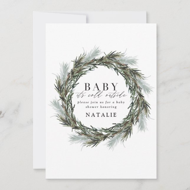 Baby it's cold outside watercolor  baby shower announcement (Front)